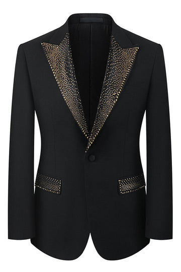 Sparkly Black One Button Peak Lapel Beaded 3-Piece Men's Prom Suits